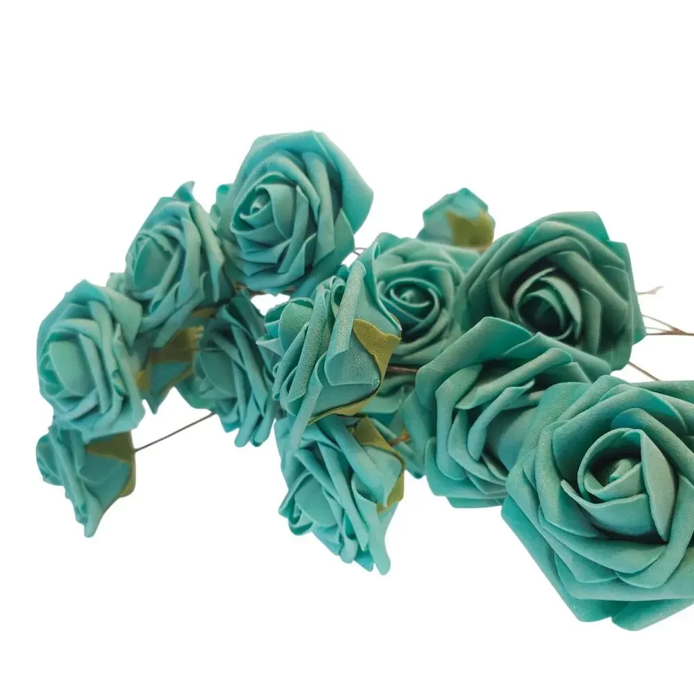 Teal Foam Roses Artificial Flowers 24pc 3in Wedding Craft Floral Stems 10in